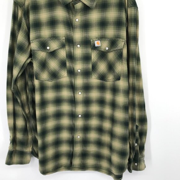 Carhartt Men's rugged flex Hamilton Plaid Western snap Shirt Size Large Green - Picture 5 of 9